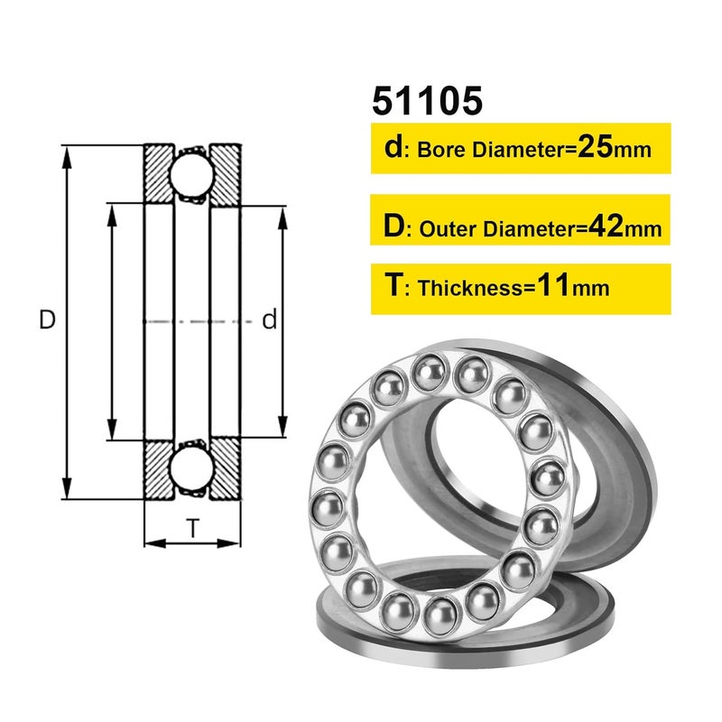 HIPICCO Thrust Ball Bearings, 4pcs 51105 Plane Axial Ball Bearing 3-in-1, 25mm x 42mm x 11mm Chrome Steel ABEC3 Single Row Roller - Image 2